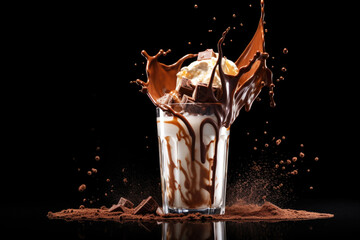 Wall Mural - Chocolate milkshake splash on black background