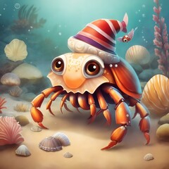 Wall Mural - Hermit crab illustration Ai Generative