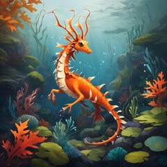 Wall Mural - Leafy sea dragon illustration Ai Generative