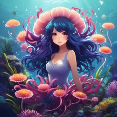 Sea anemone illustration Ai Generative