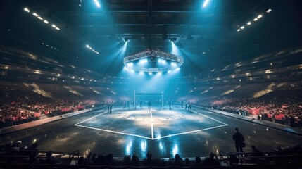 Aufkleber - MMA arena under lights, Cage fight arena, Boxing fight and MMA championship competitions, Fighting Championship.
