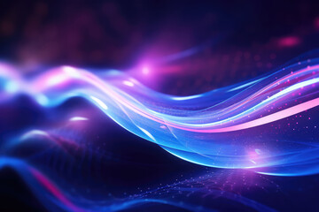 Abstract background with glowing particles, lines and bokeh effect