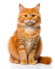 Wall Mural - Adorable Cat Isolated on White Background. Attentive Brown Cat with Beautiful Colours and Big Appearance