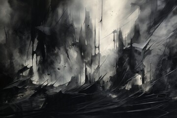 Wall Mural - Abstract black and white charcoal grunge painting