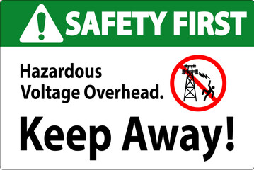 Wall Mural - Safety First Sign Hazardous Voltage Overhead - Keep Away