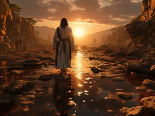 Canvas Print - Jesus Christ walks on the surface of the water. AI