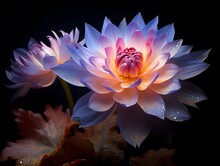 Beautiful Waterlily Or Lotus Flower On Black Background.