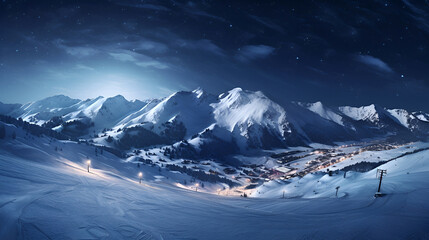 ski resort in the alps. winding slope of a ski resort covered with snow. ski resort in the mountains