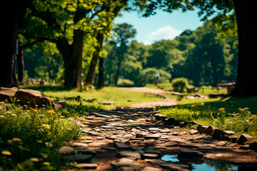 Poster - a beautiful view of a park with a bench