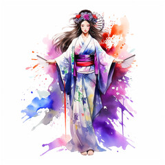 Wall Mural - Geisha girl watercolor paint ilustration