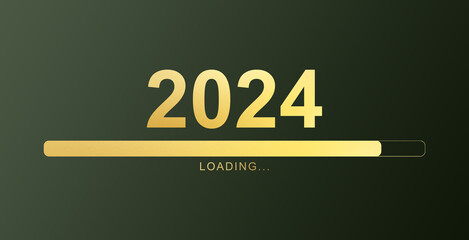 Wall Mural - 2024 loading bar progress digital technology golden color background. happy new year 2024 loading ba