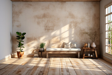 Poster - interior of bedroom with wooden walls