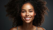 © LomaPari2021 - beautiful black woman touch face with smooth healthy skin, happy smiling.generative ai