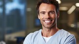 Fototapeta  - Photo portrait of a handsome man smiling with clean teeth. Dental advertisement