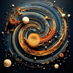 Wall Mural -  a painting of a spiral with planets in the middle of it.  generative ai