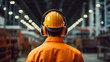 Worker wearing safety headphones indoors. ai generative