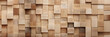 Natural Beige Wooden Wall Block Texture Background Panorama
