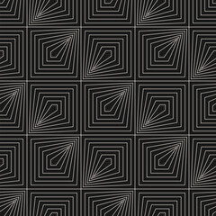 Vector geometric seamless pattern in art deco style. Elegant minimal black and white background with thin lines, squares, diamonds, repeat tiles. Modern abstract monochrome texture. Dark geo design