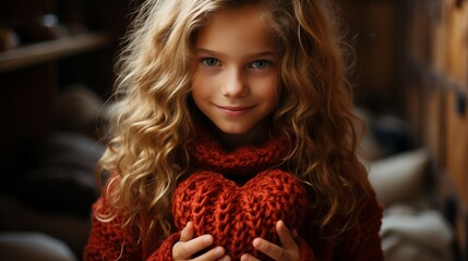 Poster - portrait of a girl with a red heart