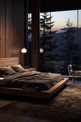 Canvas Print - Luxurious Bedroom with a Fantastic Mountain View.