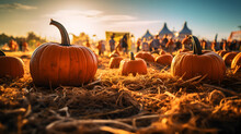 Pumpkins In The Field Of Straw On A Pumpkin Faire
