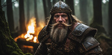 A Fierce Dwarf Warrior With A Wild, Enraged Expression In The Woods, Clad In Leather Armor, Ready For Battle..