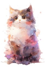 Adorable Kitten Design Captured In Watercolor