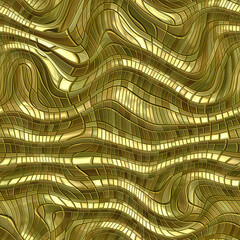 Wall Mural - A 3D illustration of a wavy golden metallic alien background