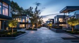 Fototapeta  - evening outdoor urban view of modern real estate homes

