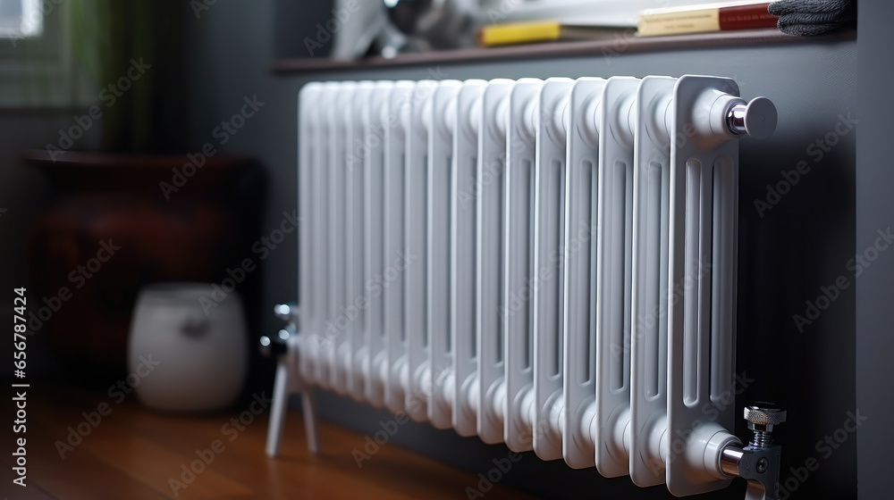 Generative AI, steel panel vertical heating radiator in the interior ...