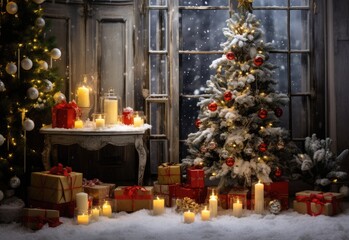 christmas tree and presents in the spirit of holidays created with ai