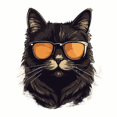 Wall Mural - cartoon cat with dark glasses silhouette re