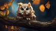 Adorable owlet hanging from a tree branch