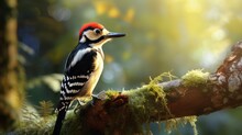 Adorable Woodpecker Hanging From A Tree Branch