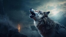 An Image Capturing A Lone Wolf In The Midst Of A Haunting Howl, With The Moon As A Backdrop, Background Image, AI Generated