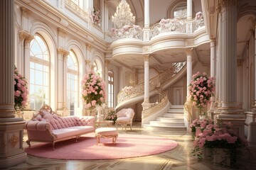 Wall Mural - Luxury palace interior design with pink roses