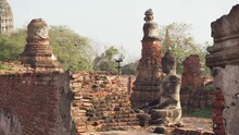 Buddha Statue Among Ruins Of The Wat Mahathat In Ayutthaya