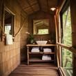 cabin bathroom natural relaxing bamboo linen green 
