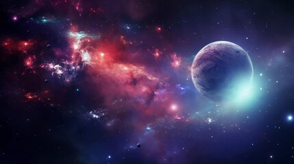 Wall Mural - space background featuring planets with shiny stars