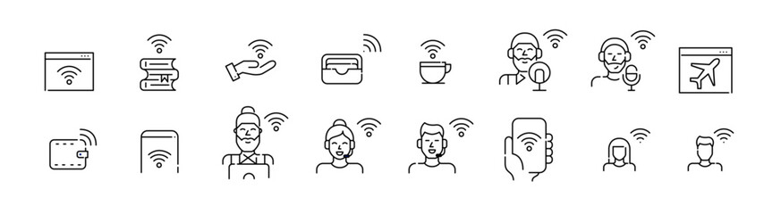 Wall Mural - wi-fi signal, internet users icons set. pixel perfect, editable stroke