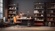 © Hifzhan Graphics - A visual representation of a well-organized home office display featuring ergonomic furniture and efficient storage solutions, allowing space for text, background image, AI generated