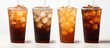Mockup collection of blank paper cup with straw and iced cola on white background including clipping path