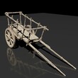 3D computer-rendered illustration of an old vintage ox cart.
