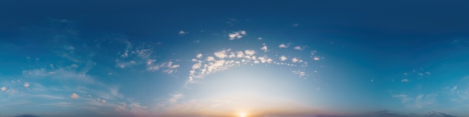 Wall Mural - bright sunset sky panorama with cirrus clouds. seamless hdr spherical 360 panorama. sky dome or zeni