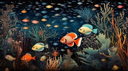 Wall Mural - A magical underwater tapestry showcasing the kaleidoscope of fish species