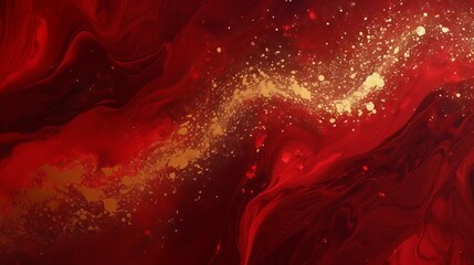 Wall Mural - Red and gold glittery liquid background with magical galaxy effect