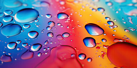 Wall Mural - Close-up multicolored drops of water on surface.