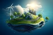 renewable energy background with green energy as wind turbines and solar panels. generative ai
