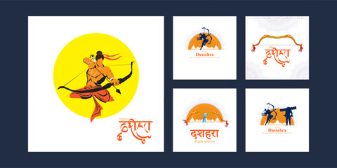 Wall Mural - Vector illustration of Happy Dussehra social media feed set template