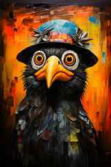 Wall Mural - Image of bird with hat on it's head.